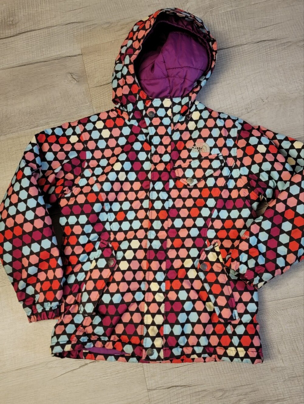 The North Face Kids' Geometric Multi-Color Hooded Puffer Jacket